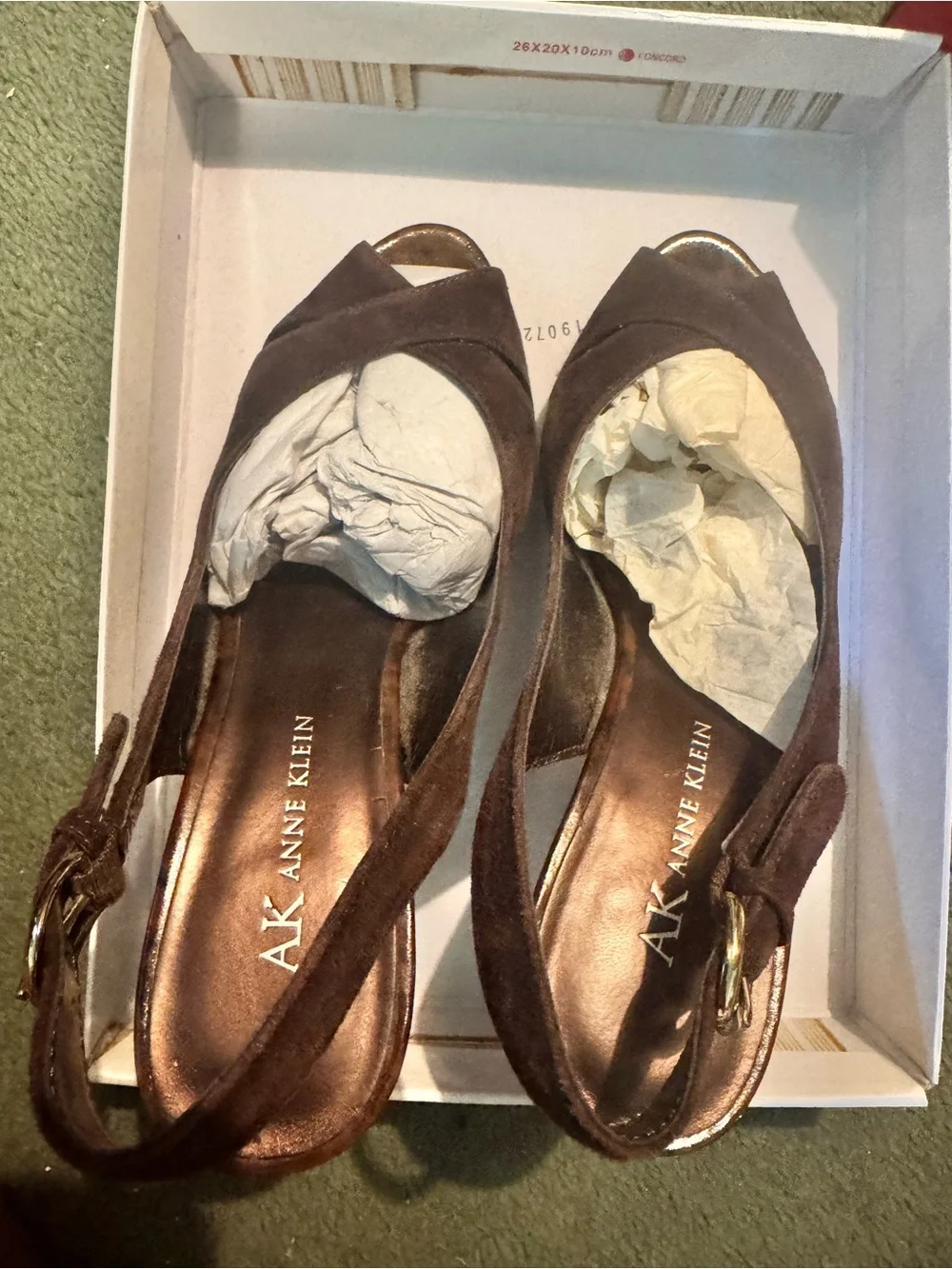 Anne Klein Brown Suede Peep-Toe Slingback Heels